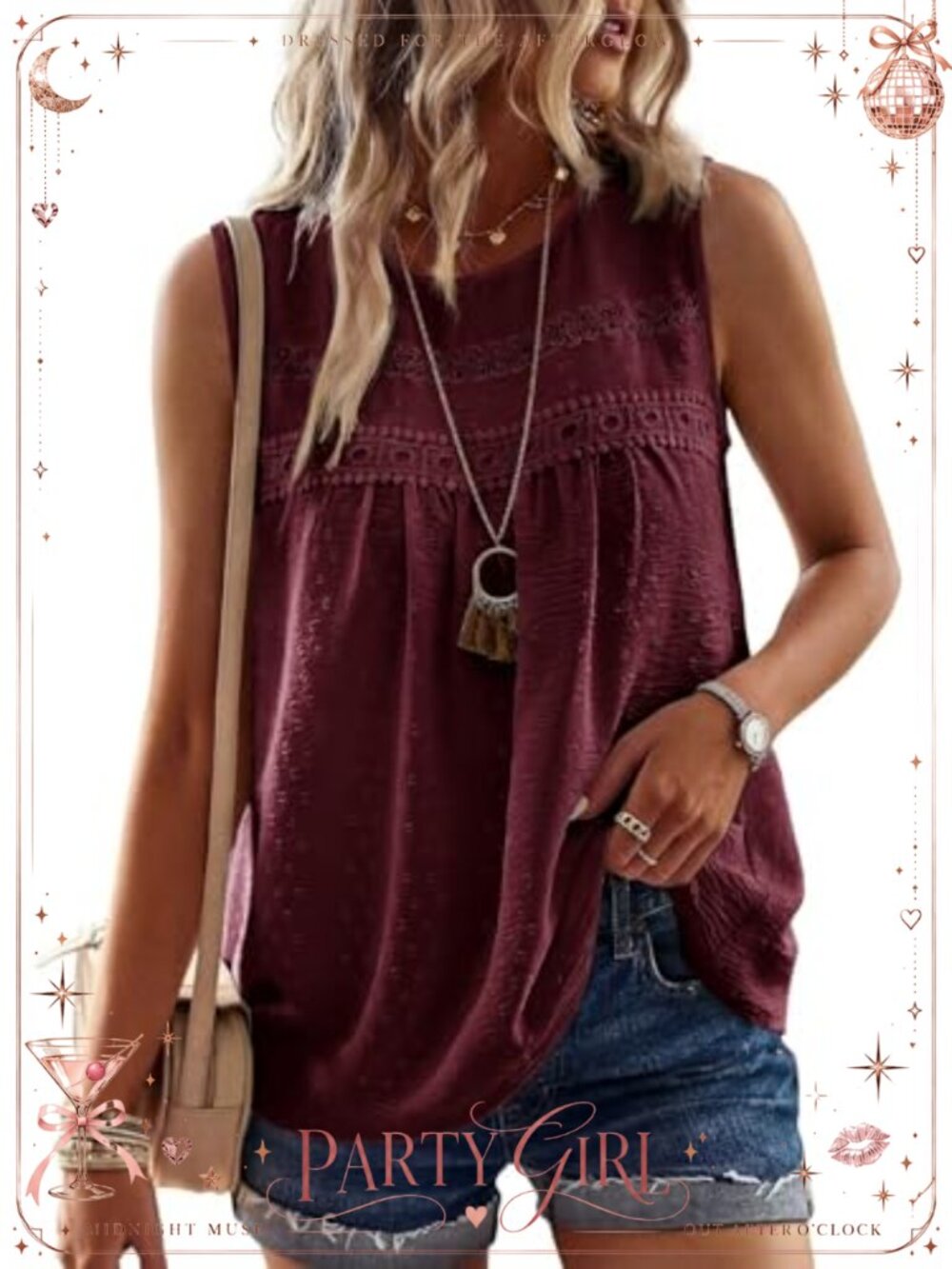 Falechay Women's Crochet Lace Swiss Dots Tank Top Boho Sleeveless Shirt